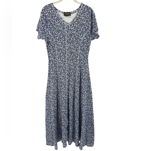 Vintage Eddie Bauer Maxi Dress Womens Medium Button Down Cottage Tradwife Floral - Picture 2 of 8